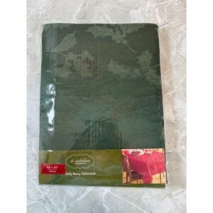 St. Nicholas Square Holly Berry Tablecloth Green Damask 60x84 Oblong Holiday NEW